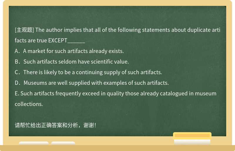 The author implies that all of the following statements about duplicate artifacts are true