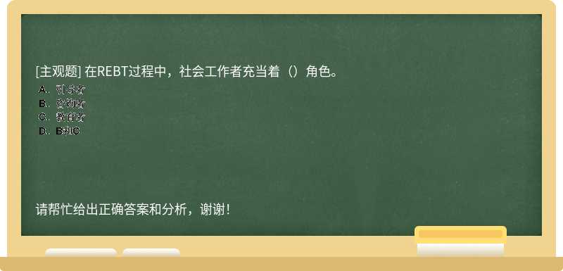 在REBT过程中，社会工作者充当着（）角色。