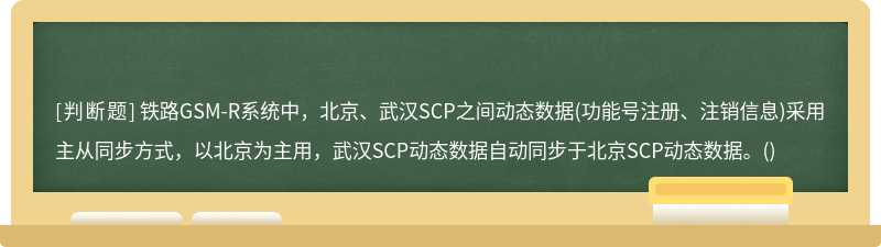 铁路GSM-R系统中，北京、武汉SCP之间动态数据(功能号注册、注销信息)采用主从同步方式，以北京为主用，武汉SCP动态数据自动同步于北京SCP动态数据。()