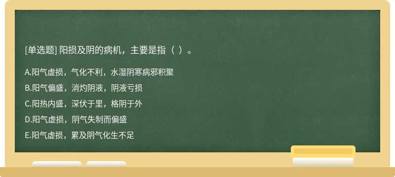 阳损及阴的病机，主要是指（  ）。