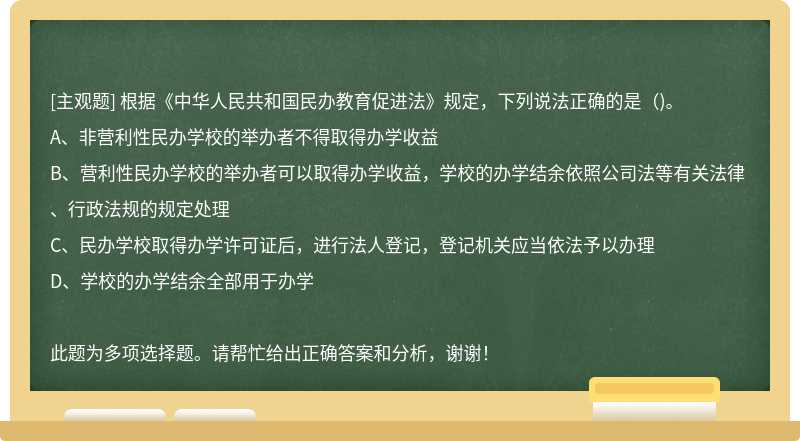 根据《中华人民共和国民办教育促进法》规定，下列说法正确的是()。