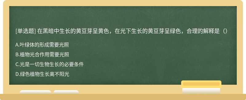 在黑暗中生长的黄豆芽呈黄色，在光下生长的黄豆芽呈绿色，合理的解释是（）