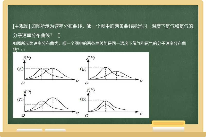 如图所示为速率分布曲线，哪一个图中的两条曲线能是同一温度下氮气和氦气的分子速率分布曲线？（)