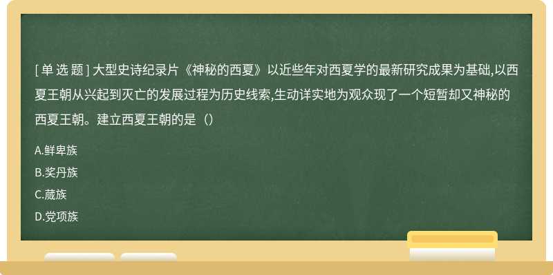 大型史诗纪录片《神秘的西夏》以近些年对西夏学的最新研究成果为基础,以西夏王朝从兴起到灭亡的发展过程为历史线索,生动详实地为观众现了一个短暂却又神秘的西夏王朝。建立西夏王朝的是（）