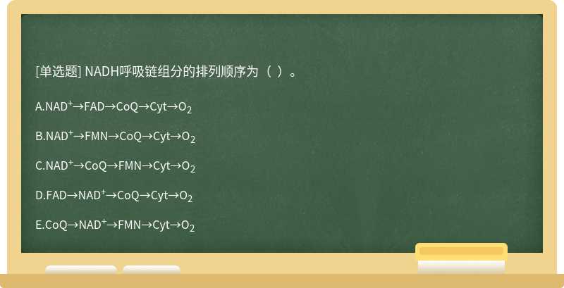 NADH呼吸链组分的排列顺序为（  ）。