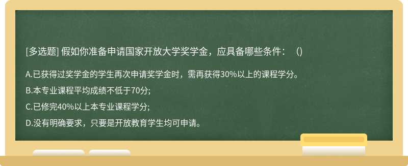 假如你准备申请国家开放大学奖学金，应具备哪些条件：（)