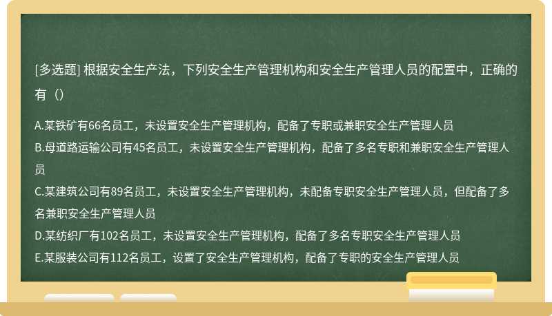 根据安全生产法，下列安全生产管理机构和安全生产管理人员的配置中，正确的有（）