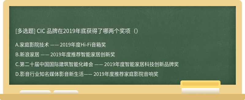 CIC 品牌在2019年底获得了哪两个奖项（）