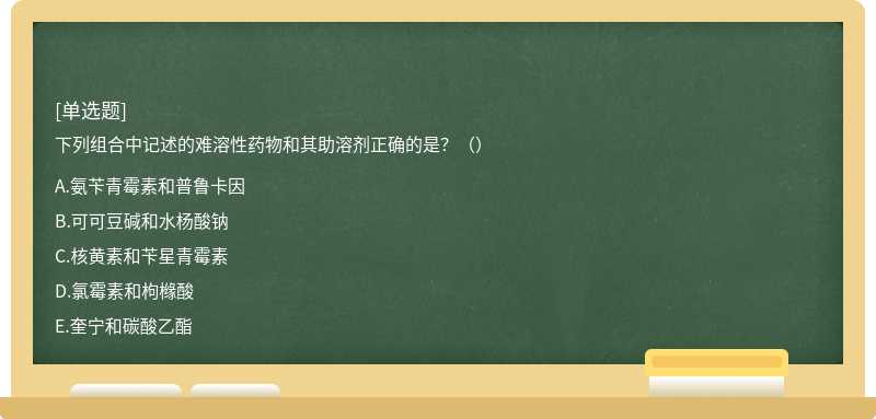 下列組合中記述的難溶性藥物和其助溶劑正確的是？（）