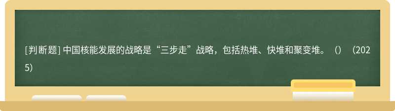 中國核能發展的戰略是“三步走”戰略，包括熱堆、快堆和聚變堆。（）（2025）