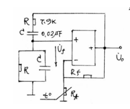 已知：RC振荡电路如下图所示R=7.9KΩC=0.02ηFR1=5KΩ求：1)fo2)Rt冷态电阻3