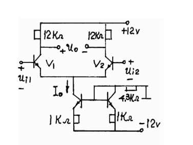 具有电流源的差分电路如图所示，已知UBEQ=0.7V，β=100，rbb=200Ω，试求：(1)V1