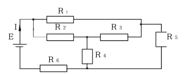 计算：下图中，R1=R2=12Ω、R3=16Ω、R4=R5=R6=4Ω、E=12V，求该电路的总电流