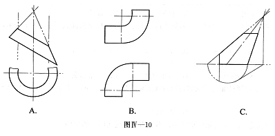 在如图Ⅳ-10所示的构件中，不能用放射线法展开的是构件（）。
