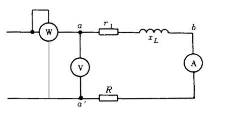图示为一测试电感线圈参数常用的一种电路接线图，现已知电阻及R＝22Ω电流频率f＝50Hz，各电表的读