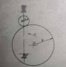 题图所示的对心移动滚子从动件盘形凸轮机构中，凸轮的实际廓线为一圆，圆心在A点，半径R=40mm，凸轮