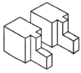 小明为设计如图所示的榫接结构，构思了下列杆1的榫头与杆2的榫头方案（竖杆的另两侧根据杆1、杆2的结构