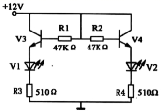 如图所示的对称电路，在V1、V2发光的状态时，下列分析中正确的是（）。