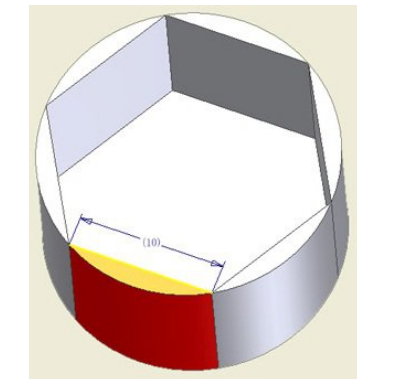 如图所示，里面为正六边形，边长为10mm，外接圆，高度为10mm，请问橙色部分加红色部分总面积为多少