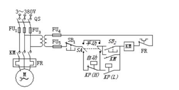 如图所示的电动机双位控制线路，实现双位控制的元件是()。