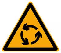 图中这个标志提示前方有环形交叉路口，前方路口可以掉头行驶。（）