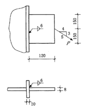 下图所示角焊缝连接能承受的静力设计荷戴P=160KN。已知：钢材为Q235BF，焊条为E43型，，是