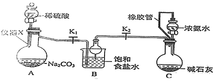侯氏制碱法制备碳酸氢钠的原理为NH3+H2O+CO2+NaCl=NH4Cl+NaHCO3↓，某化学小