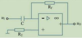 如图由运算放大器构成的运算电路，已知C=lμF，为获得，那么Rf应为（）。