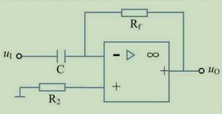 如图由运算放大器构成的运算电路，偷出uo与输入ui之间的关系是（）。