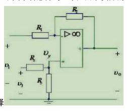 下图中若想得到一个应用于实际的电路，实现vo=2v3-v1，电阻参数应如何选择()。