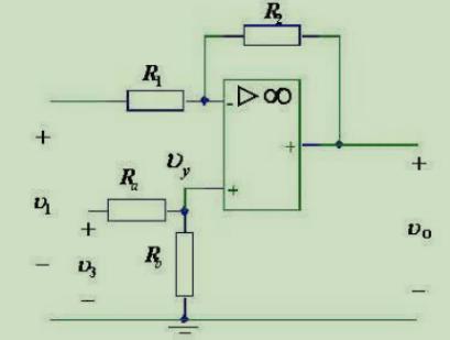 下图中若想得到一个应用于实际的电路，实现vo=3v3-5vl，电阻R1选择10K,则其他参数应如何选