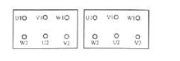 如下图所示为交流电动机接线端示意图，试将在接线盒中将三相异步电动机分别连接成星形和三角形接法。