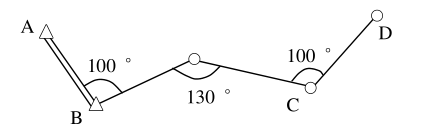如图所示支导线，AB边的坐标方位角为120°，转折角如图，则CD边的坐标方位角为（）。
