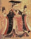 阎立本所作《步辇图》记录了唐太宗李世民接见吐蕃使者的情景。以下哪幅作品是《步辇图》?()