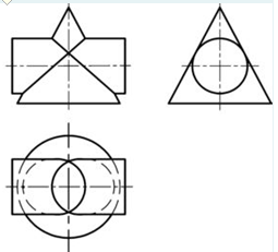 如图所示，圆柱与圆锥相贯有一公切球时，相贯线成为两相同的圆曲线。()