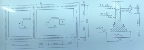 某工程基础平面图与断面图如图所示，试求：(1)该工程房心回填土工程量。(2)若该工程开挖基槽土方量为