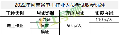 2022年河南省电工作业人员考试收费标准