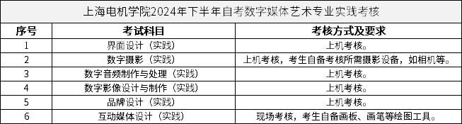 上海電機(jī)學(xué)院2024年下半年自考數(shù)字媒體藝術(shù)專業(yè)實(shí)踐考核