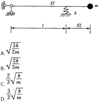 图118中，结构体系的弹簧刚度为k，梁的质量不计，EI=∞，则体系的自振频率ω等于()