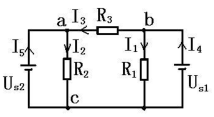 图中R1=6Ω，R2=4Ω，R3=3Ω，US1=12V，US2=24V。则电流I1 =2A。（)图中