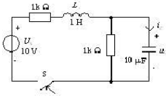 在图示电路中，开关S在t=0瞬间闭合，若uC（0-)=0V，则iC（0+)=（)。在图示电路中，开关