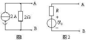 把图1所示的电路用图2所示的等效电压源代替，则等效电压源的参数为（)。把图1所示的电路用图2所示的等
