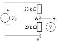 在图示电路中，已知直流理想电压源Us=12V。用量程为10V，内阻为2kΩ/V级的直流电压表，测得A