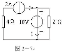图2-7所示电路中，电流I=()。
