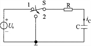图示电路当开关S在位置“1”时，已达到稳定状态。在t=0时刻将开关S瞬间合到位置“2”，则在t＞0后
