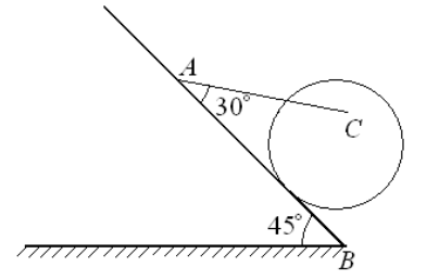 均质圆球受重力W=1KN，放在光滑斜面AB上，用绳AC拉住以保持平衡，如下图所示。如斜面与水平面成4