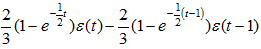 电路如图6-1-9(a)所示，电压源波形如下图6-1-9(b)所示，则u(t)的零状态响应为()。